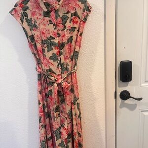 Mango Pink and Green Floral Maxi Dress